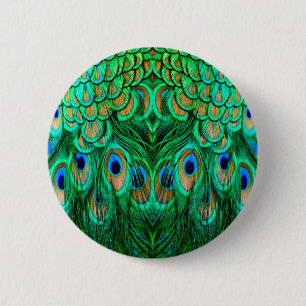 Prachtige Pauwveren Ronde Button 5,7 Cm