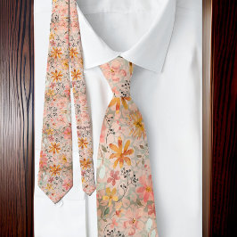 Prachtige Peach Summer Floral Waterverf Stropdas