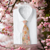 Prachtige Peach Summer Floral Waterverf Stropdas