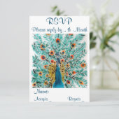 Prachtige Peacock Feathers Bird Art RSVP Kaartje (Staand voorkant)