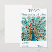 Prachtige Peacock Feathers Bird Art RSVP Kaartje (Voorkant / Achterkant)