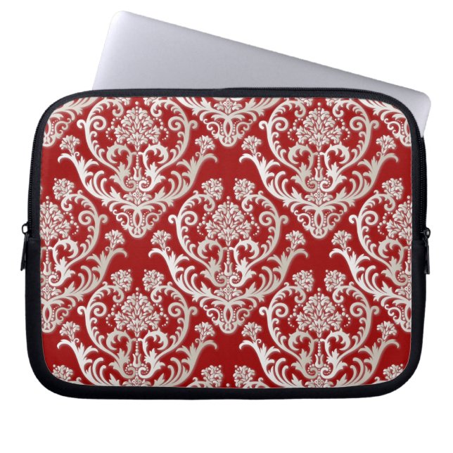 Prachtige Pearl White Damask Pattern Laptop Sleeve (Voorkant)