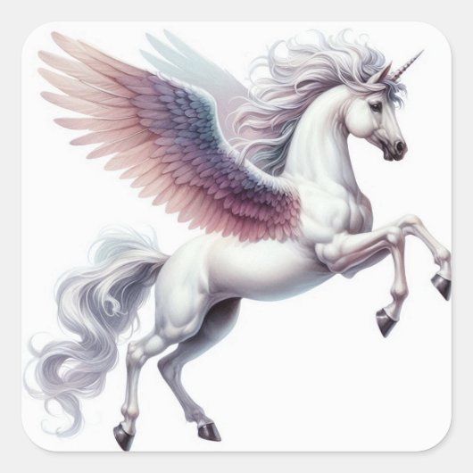 Prachtige Pegasus met Ombre gekleurde vleugels Vierkante Sticker (Voorkant)