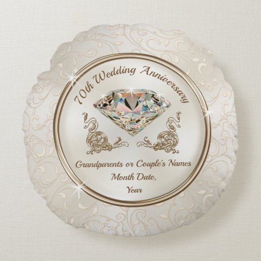 Prachtige persoonlijke 70-jarige Jubileum cadeau Rond Kussen (Voorkant)