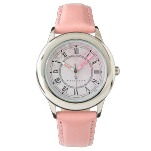 Prachtige persoonlijke marmer met roos glitter horloge