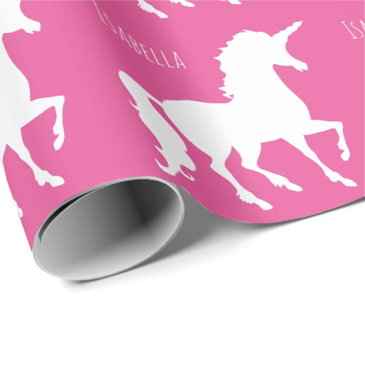 Prachtige persoonlijke roze unicorn Silhouette Cadeaupapier (Rol Hoek)