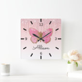 Prachtige persoonlijke roze vlinder vierkante klok (Huis)
