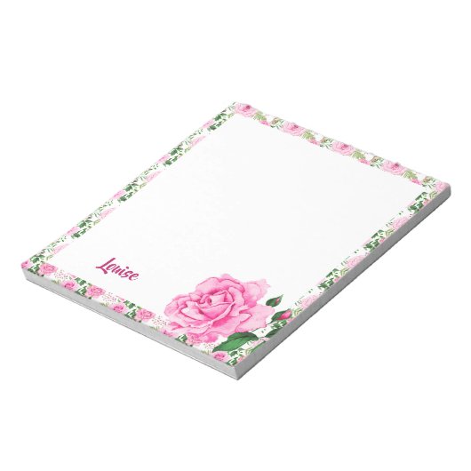 Prachtige persoonlijke roze Waterverf Rozen Notitieblok (Linkerzijde)