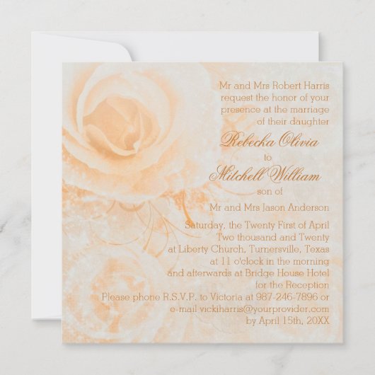 Prachtige perzikcrème rozen Huwelijk Kaart (Voorkant)
