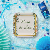 Prachtige perziken en bladeren kleurrijk papieren bordje (Feest)