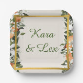 Prachtige perziken en bladeren kleurrijk papieren bordje (Voorkant)