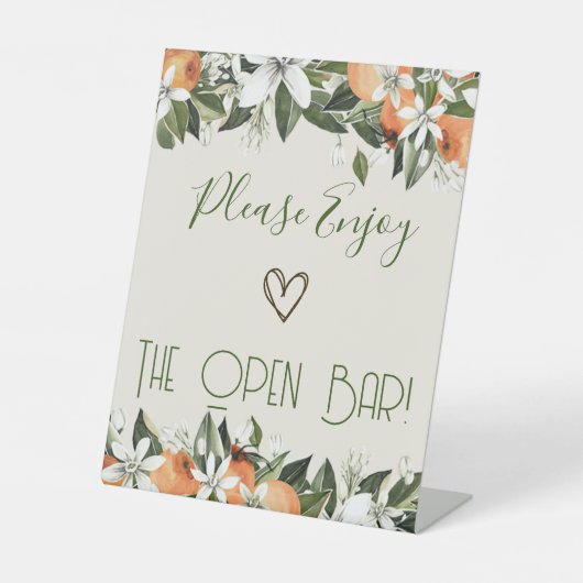 Prachtige perziken open bar reclamebord met voetstuk (Voorkant)