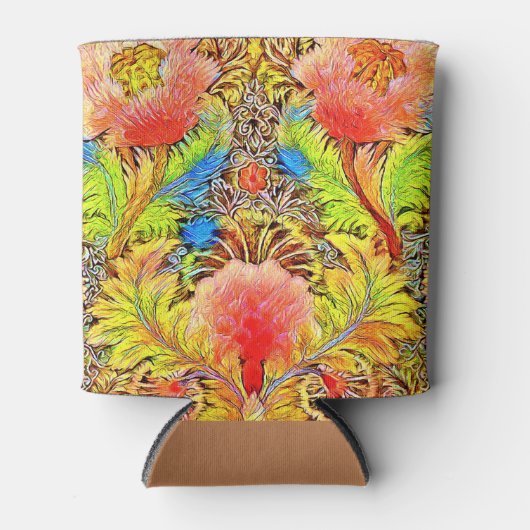 Prachtige perzikkleurige botanische borduurkunst blikjeskoeler (Voorkant)