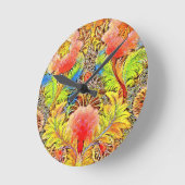 Prachtige perzikkleurige botanische borduurkunst ronde klok (Hoek)