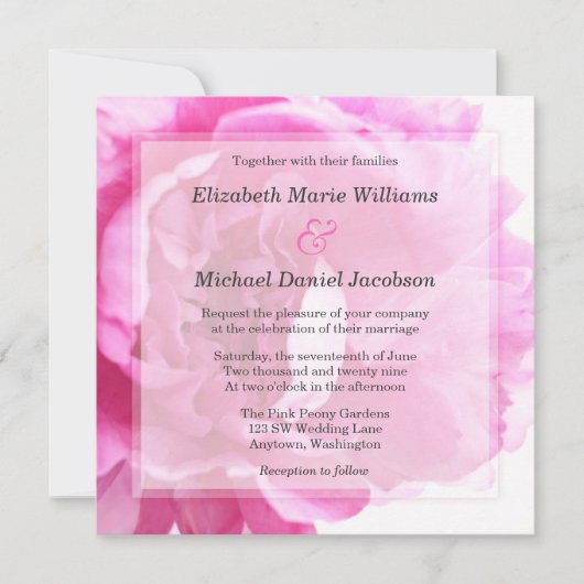Prachtige Pink Peony Wedding Invitations Kaart (Voorkant)