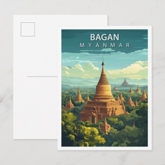 Prachtige plek Bagan Myanmar Art Travel Briefkaart (Voorkant / Achterkant)