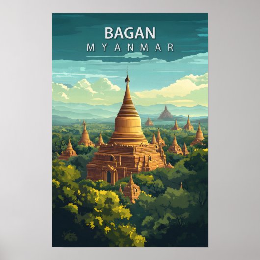 Prachtige plek Bagan Myanmar Art Travel Poster (Voorkant)