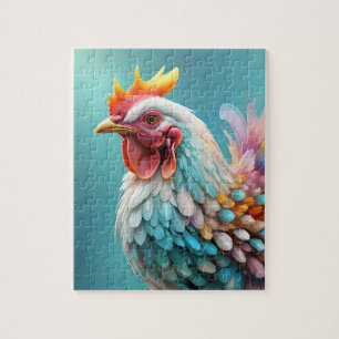 Prachtige pluizige regenboog pastel gekleurde kip, legpuzzel
