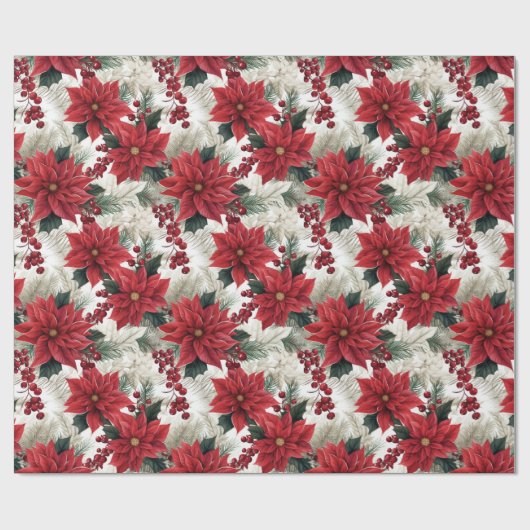 Prachtige Poinsettia Kerst Cadeaupapier (Vlak)