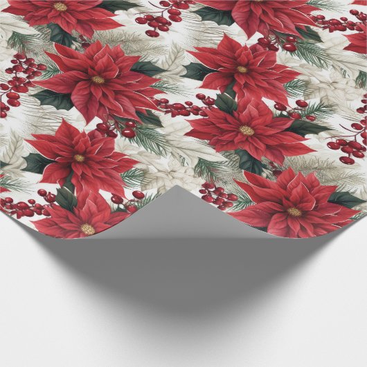 Prachtige Poinsettia Kerst Cadeaupapier (Hoek)