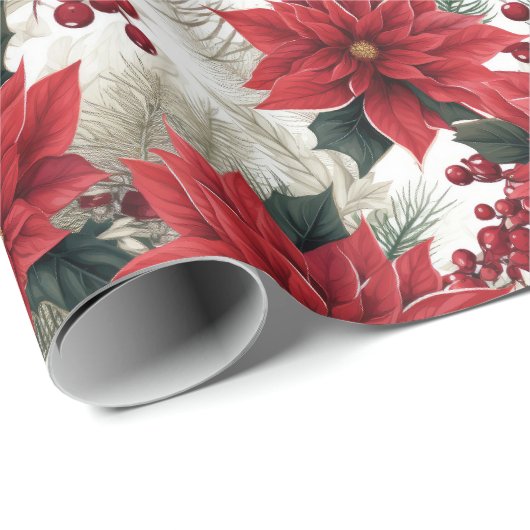 Prachtige Poinsettia Kerst Cadeaupapier (Rol Hoek)