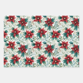 Prachtige Poinsettia Kerstmis Coördineren Inpakpapier Vel
