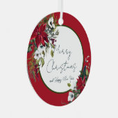 Prachtige poinsettia lijst met kerstfeestdag metalen ornament (Voorkant Rechts)