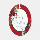 Prachtige poinsettia lijst met kerstfeestdag metalen ornament (Voorkant links)