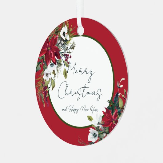 Prachtige poinsettia lijst met kerstfeestdag metalen ornament (Voorkant links)
