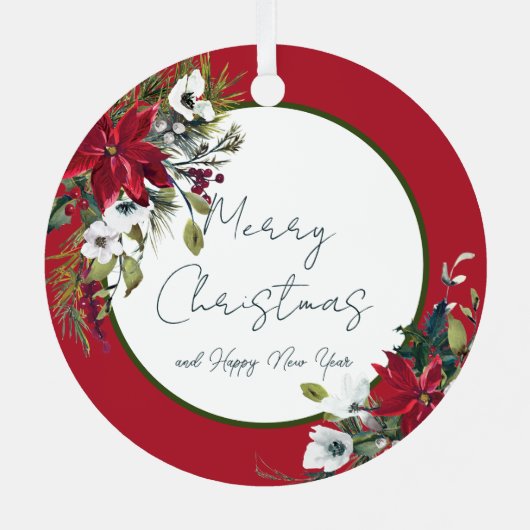 Prachtige poinsettia lijst met kerstfeestdag metalen ornament (Achterkant)