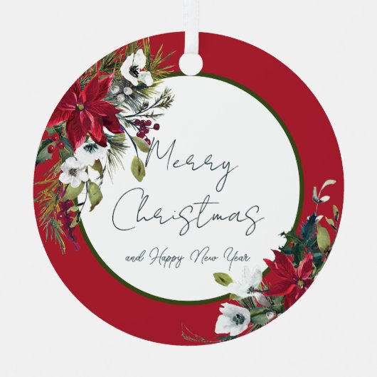 Prachtige poinsettia lijst met kerstfeestdag metalen ornament (Voorkant)