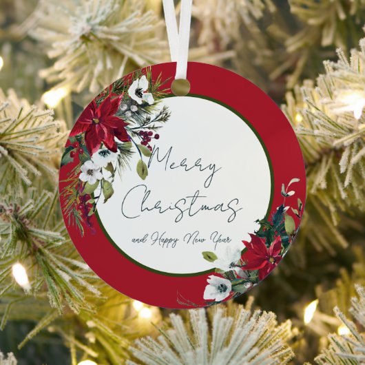 Prachtige poinsettia lijst met kerstfeestdag metalen ornament (Insitu)