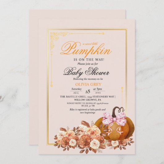 Prachtige Pompoen Bloemrijke Baby Shower  Kaart (Voorkant / Achterkant)