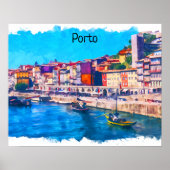 Prachtige Porto Portugal Panorama Uitzicht Waterve Poster (Voorkant)