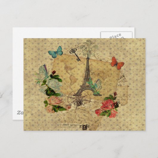 Prachtige  postkaarten collage Eiffeltoren (Voorkant / Achterkant)