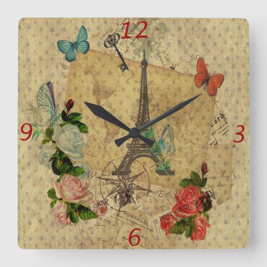 Prachtige  postkaarten collage Eiffeltoren Vierkante Klok (Voorkant)