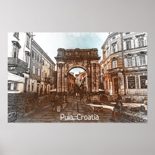 Prachtige Pula Kroatië City Painting Poster (Voorkant)