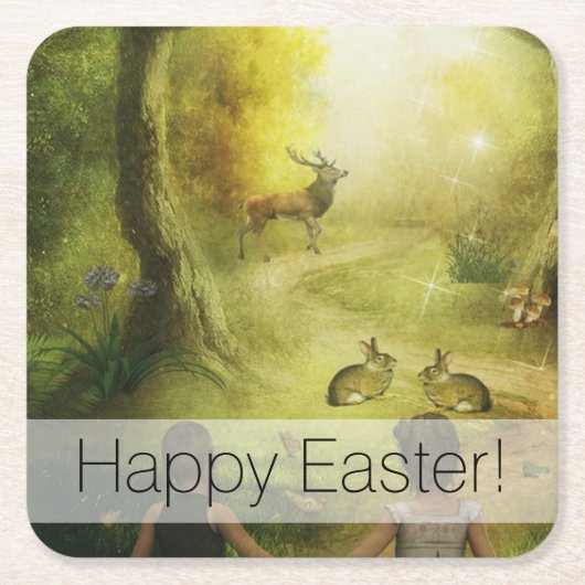 Prachtige  rabbijn Woodland Scene Easter Kartonnen Onderzetters (Voorkant)
