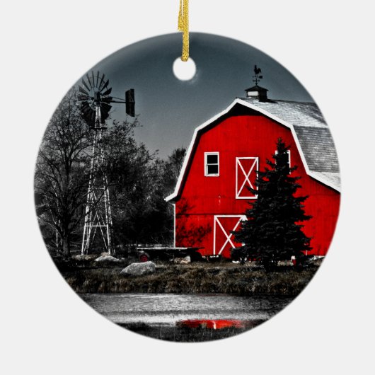 Prachtige Red Barn Keramisch Ornament (Achterkant)