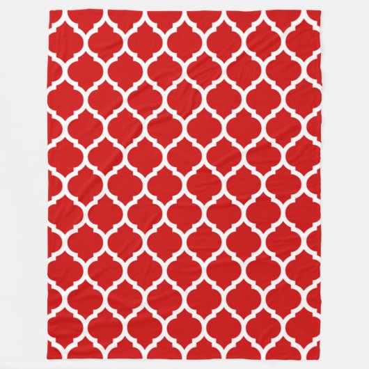 Prachtige Red- en White Moroccan Quatrefoil Patter Fleece Deken (Voorkant)
