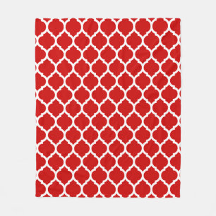 Prachtige Red- en White Moroccan Quatrefoil Patter Fleece Deken