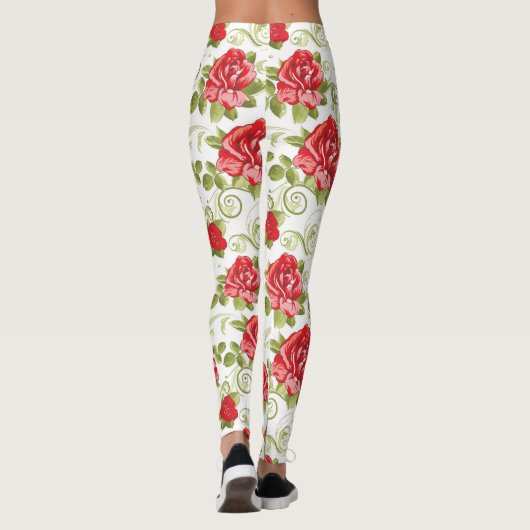 Prachtige Red Floral Rozen Patroon Leggings (Achterkant)