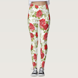 Prachtige Red Floral Rozen Patroon Leggings