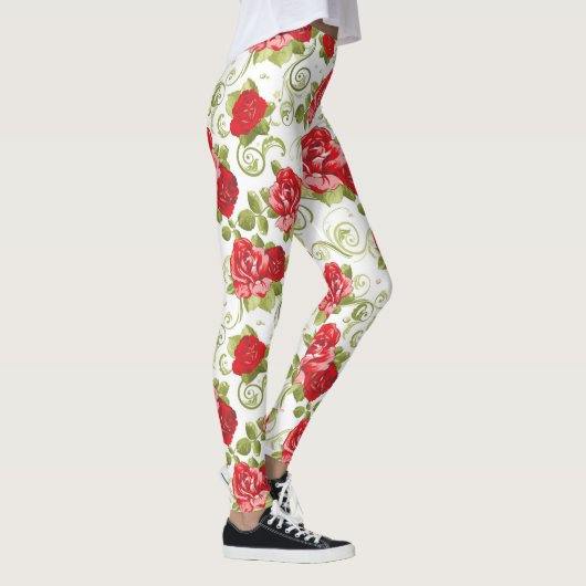 Prachtige Red Floral Rozen Patroon Leggings (Rechts)