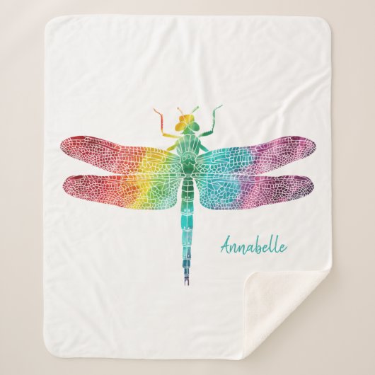 Prachtige regenboogWaterverf Dragonfly gepersonali Sherpa Deken (Voorkant)