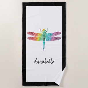 Prachtige regenboogWaterverf Dragonfly gepersonali Strandlaken