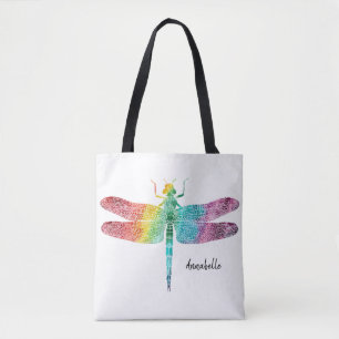 Prachtige regenboogWaterverf Dragonfly gepersonali Tote Bag