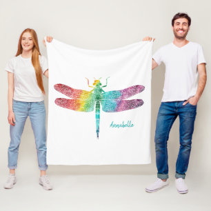 Prachtige regenboogWaterverf Dragonfly Silhouette Fleece Deken