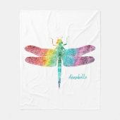 Prachtige regenboogWaterverf Dragonfly Silhouette Fleece Deken (Voorkant)