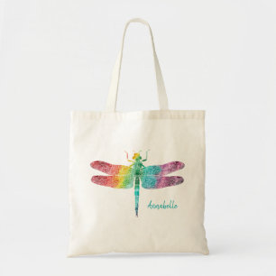 Prachtige regenboogWaterverf Dragonfly Silhouette Tote Bag